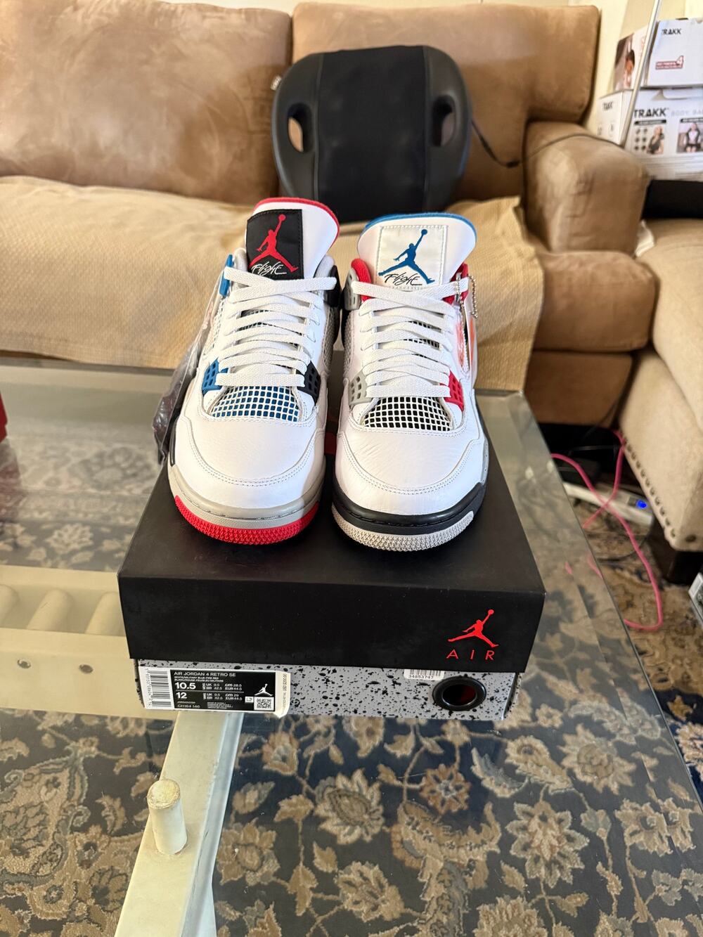 Air Jordan 4 Retro What The White Cement Blue Red Size 10.5 OG All